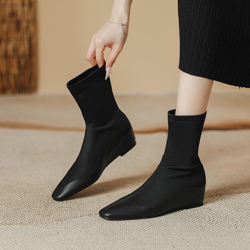 New inner heightening socks boots high elastic thin boots flat bottom nude elastic boots fashionable versatile low boots