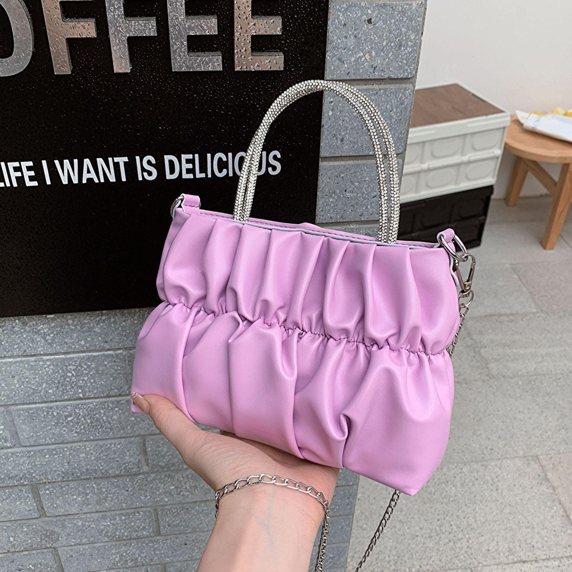

2025 лето новый тренд вечеринка знаменитостей плиссированная облачная цепочка кроссбоди стразы ручная плечевая сумка для женщин фиолетовый