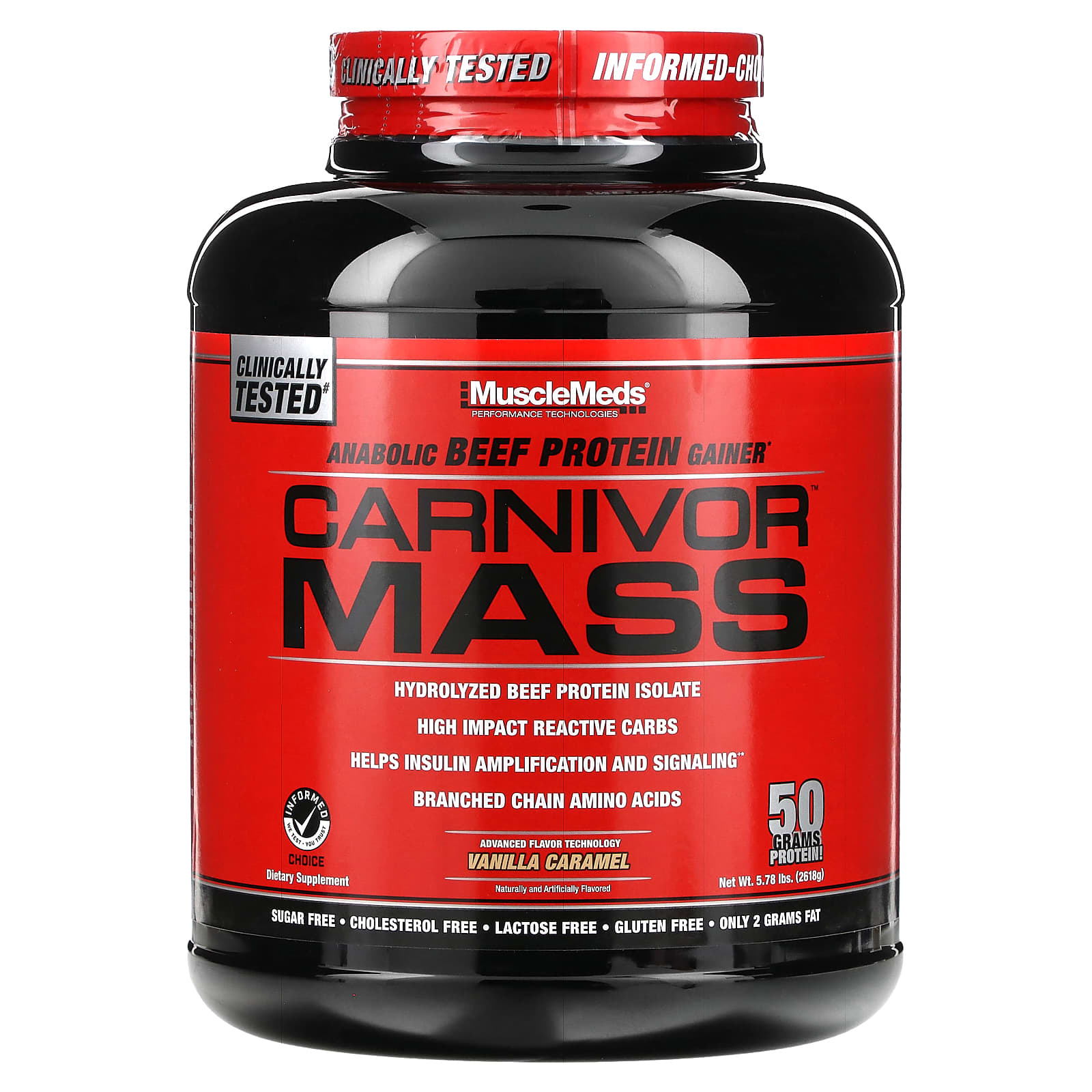 

MuscleMeds, Carnivor Mass, Anabolic Beef Protein Gainer, Vanilla Caramel, 5.93 lbs (2,688 g)