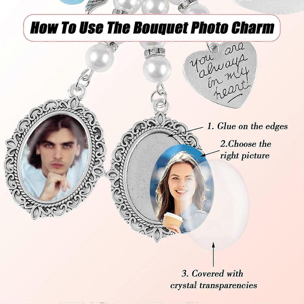 Bouquet Photo Charm Bridal Bouquet Charm Wedding Memorial Pendants with  Oval Glass Cabochons Custom Memory Photo Keepsake Picture Frame - Lacy Design