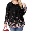 Women's Plus Size Fashion Printed Casual Pleated Round Neck Long Sleeve Top