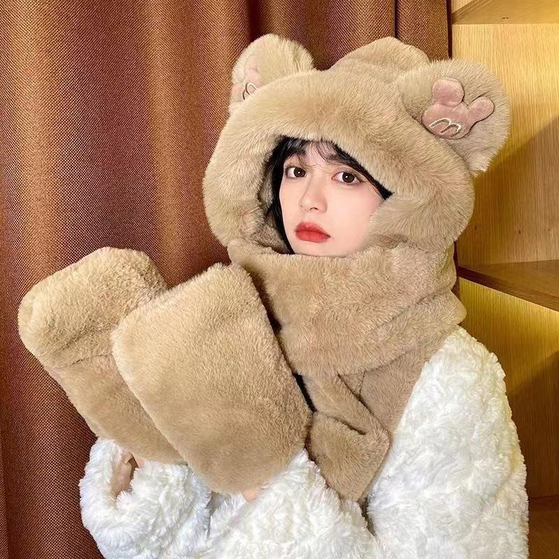 Sombrero de Peluche con Orejas de Conejo y Bufanda Para Mujer Estilo Invierno Lindo Grueso Cálido Protector de Orejas Sombrero Lei Feng