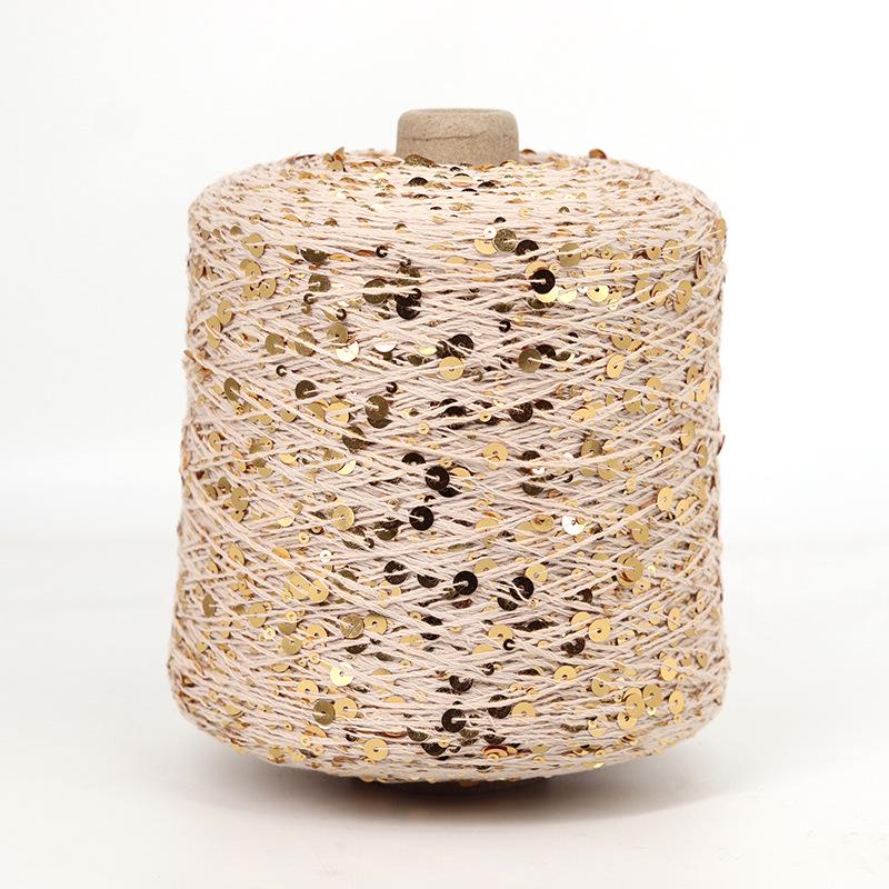 Hand-Knitted Bright Cotton Yarn with Sequins, 3MM+6MM, Combed and Fancy