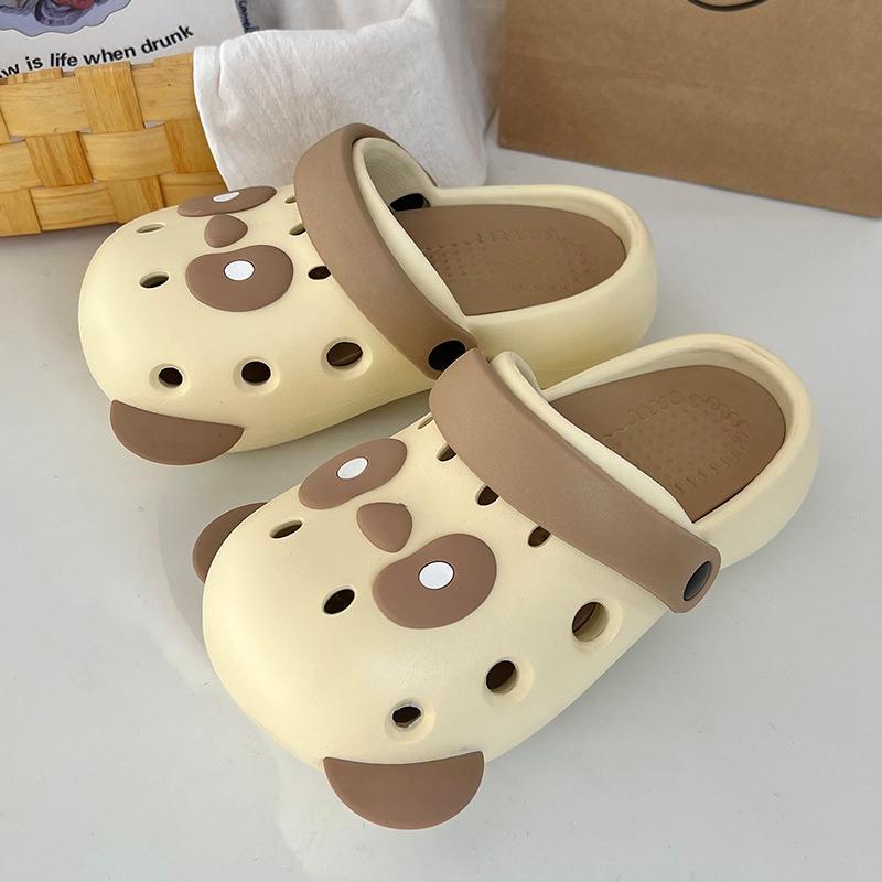 Cartoon hole shoes female summer cute panda outdoor wear parent-child non-slip soft sole two wear bag head cool slippers