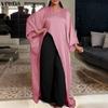 Plus Size Women Casual Loose V Neck Long Sleeve High Split Irregular Long Blouse Tops