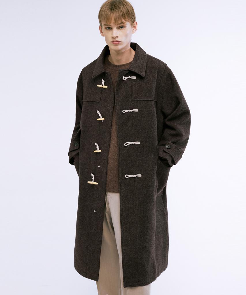 Trillion Unisex Balmacaan Duffle Long Coat (Brown)