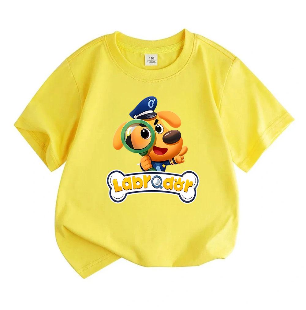 Kids Boys Girls 100% Cotton Crew Neck Short Sleeve T-Shirt, Cute Cartoon Detective Puppy Printed Casual Comfortable Breathable Summer Top for School D