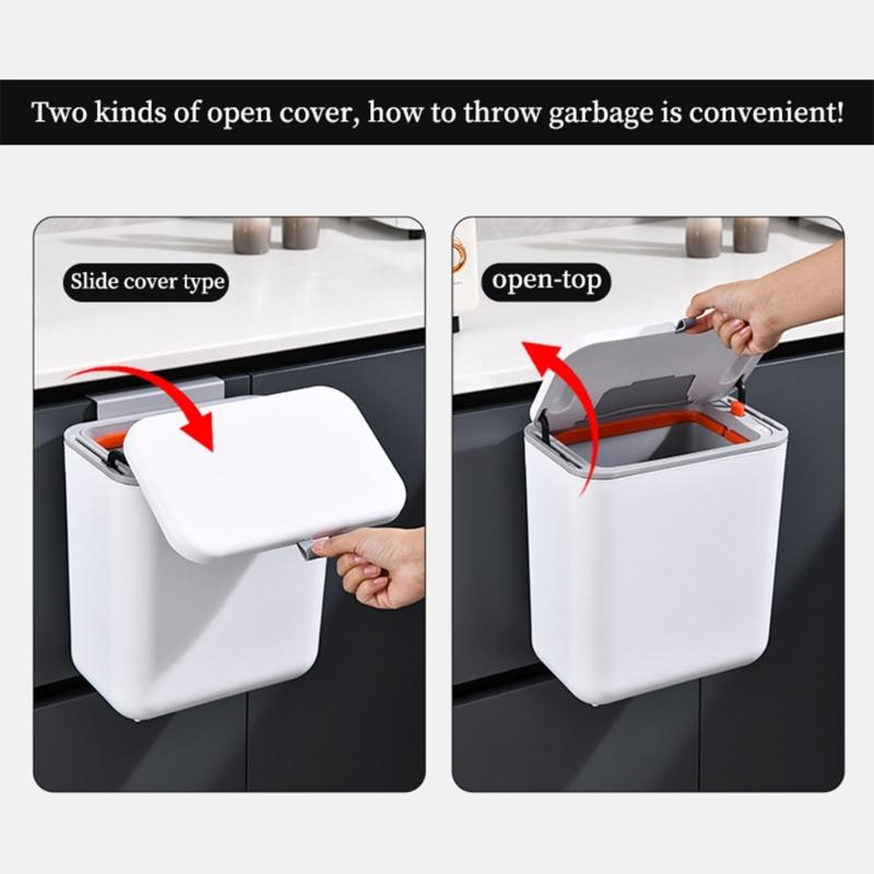 Hanging Kitchen Trash Can with Lid 9L Large Capacity Compost Bin for Under Sink or Countertop