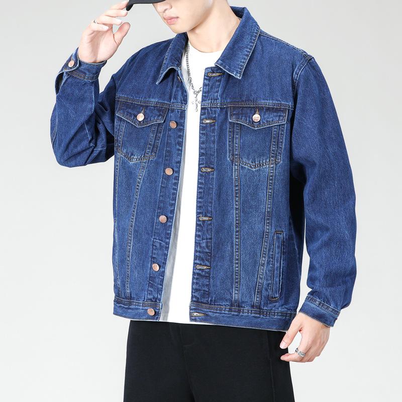 Męska Modna Wysokiej Jakości Luźna Niebieska Kurtka Jeansowa z Klapami - Duży Rozmiar Codzienna Fashion Top