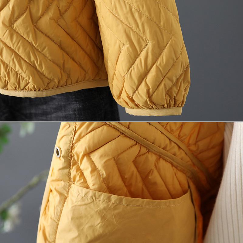 Schinteon Women Ultra Light White Duck Down Jacket Stand Collar Autumn Winter Warm Coat Vintage Loose Over Size Outwear