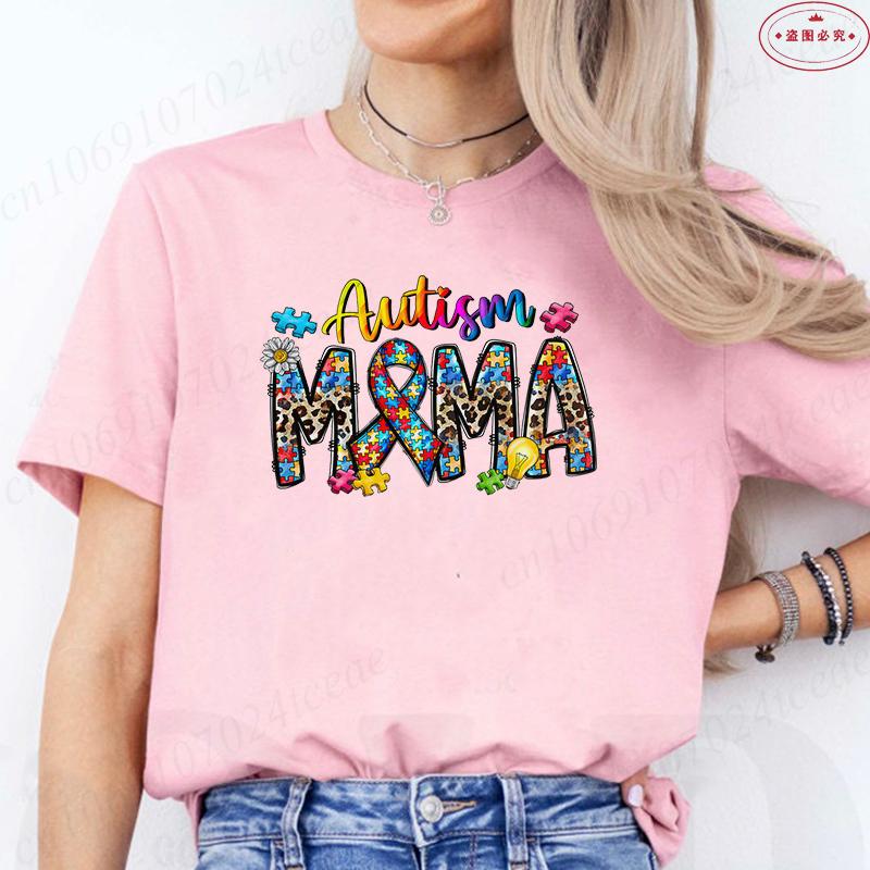 Autism Mamma T-shirt för Kvinnor Medvetenhet Neurodivers Mamma Sommar Kortärmade T-shirts Autismstöd Harajuku Estetiska Toppar