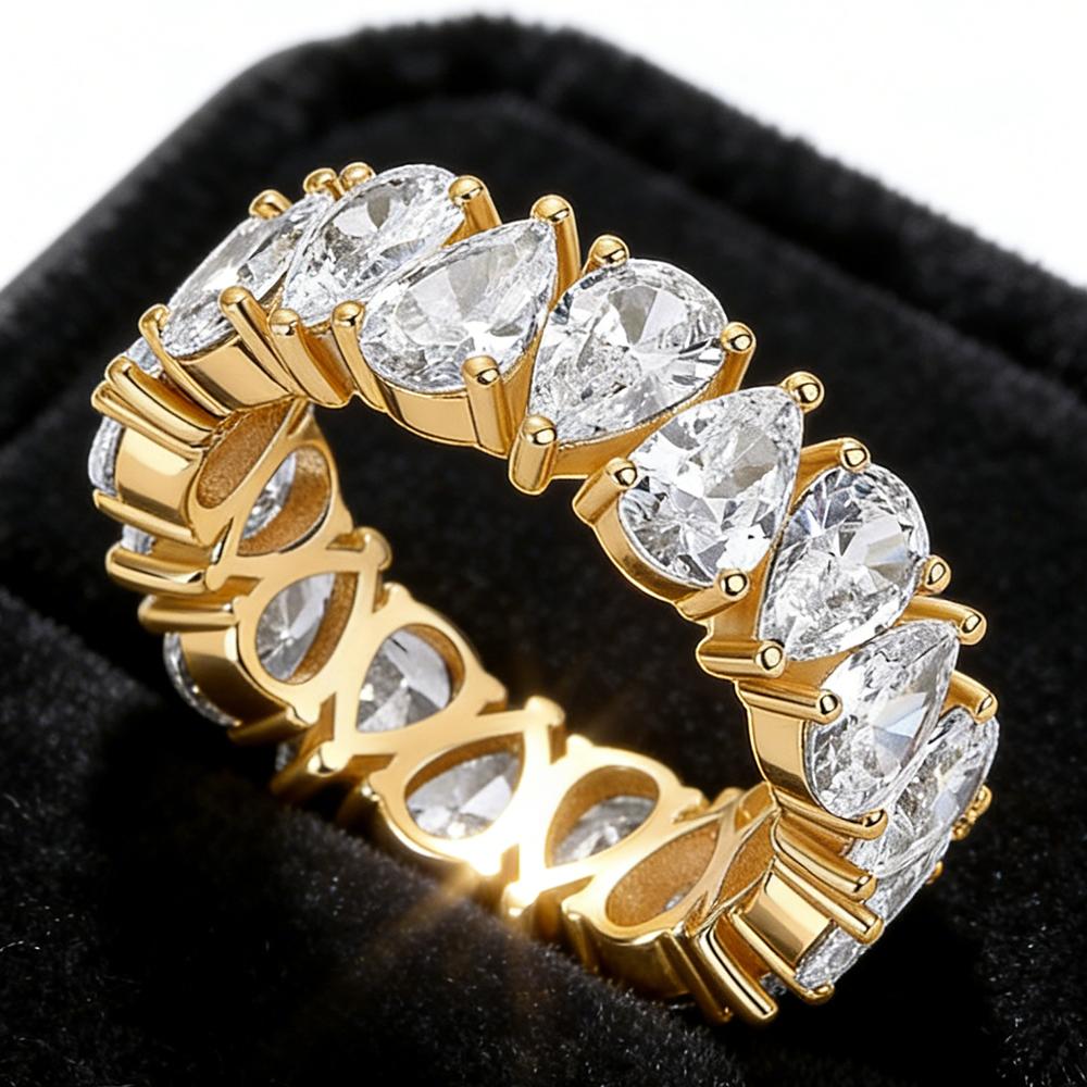 Waterdrop Moissanite Eternity Band Pear Cut Full Diamond Wedding Rings S925 Silver Stackable Wedding Ring for Women Men
