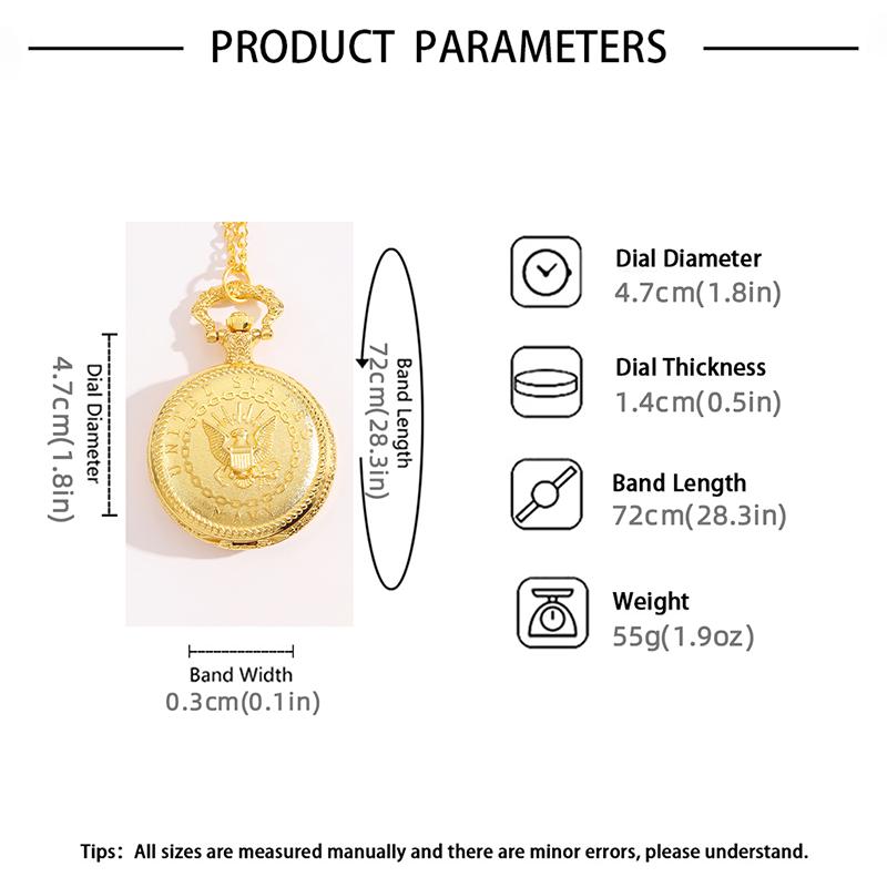 2pcs/set, Men's Pocket Watches, 1PC Men's Luxury Fashion Golden Quartz Pocket Watch & 1PC Mens Classic Golden Cross Necklace,Ideal Choice for Gifts