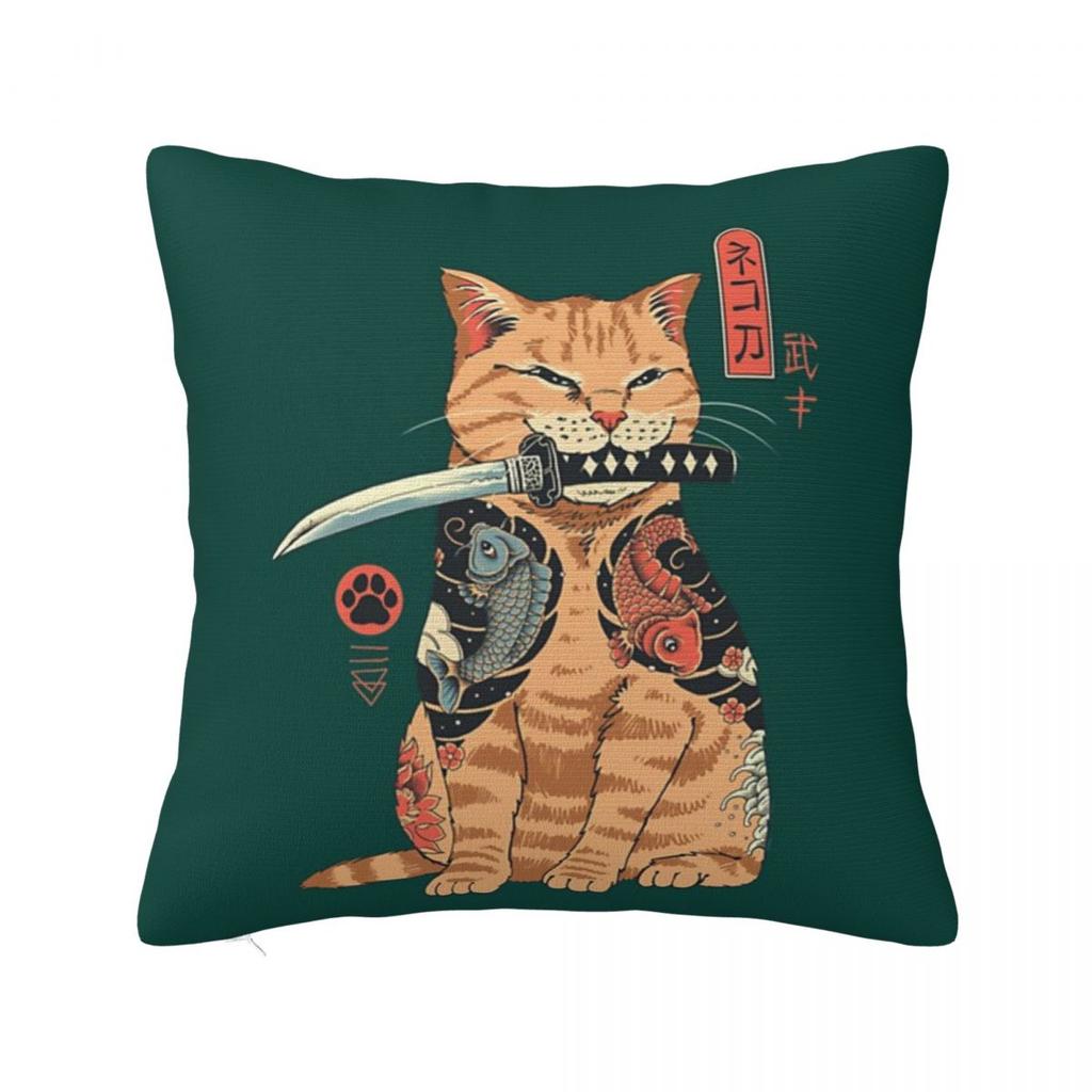 Catana Cats Retro Samurai Yakuza Holder Square Pillowcase Cushion Cover Pillow Case Throw Pillow Cover for Home Sofa Living Room