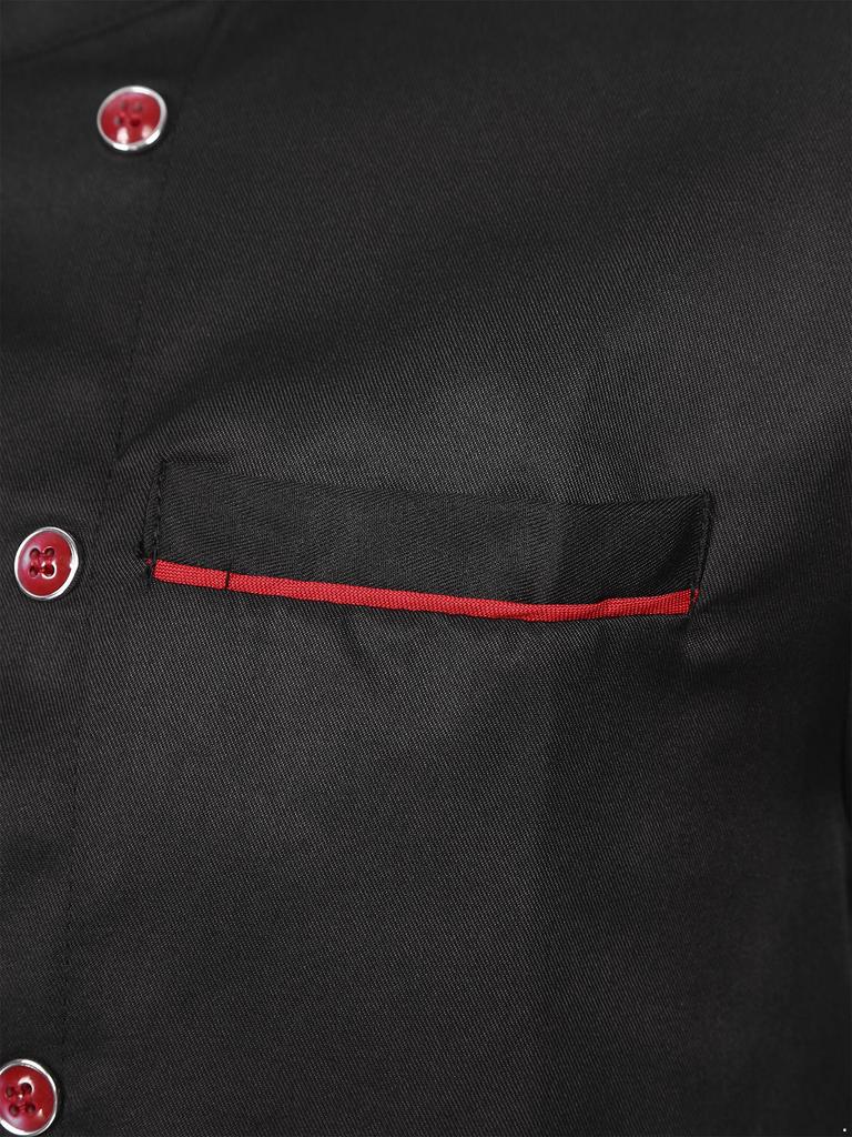 Mens Womens Unisex Chef Coat Double Breasted Design Contrast Color Trimming Cook Jacket Kitchen Uniform