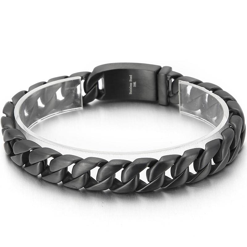 12MM Curb Chain On Hand Jewellery Polished Brushed 316L Stainless Steel Man Bracelet for Men Classic Men's Bracelets Male Strap