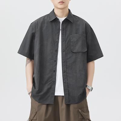 Outdoor Short-sleeved Shirt Men's American Trendy Japanese Retro Loose Mid-sleeved Shirt