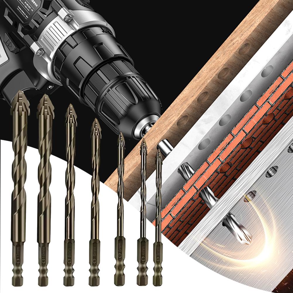 7Pcs Four-Flute Sawtooth Eccentric Drill Bit Multifunctional High Hardness Glass Drill Bit 3/4/5/6/8/10/12 Mm for Wood Metal