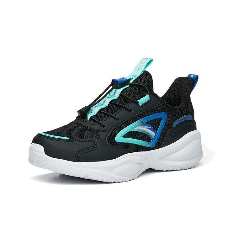 Anta UFO Shock Absorbing Breathable Wear Resistant Non Slip Low Top Kids Running Shoes Kids Running Shoes Black Green A312235514-1