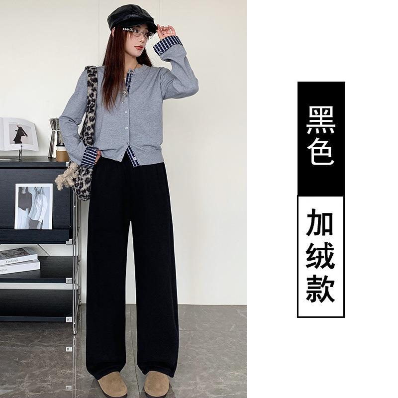 Autumn and winter new pants women's velvet men's and women's sweatpants tied feet loose wide-leg casual sweatpants