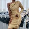Women's One Shoulder Dress with Oblique Collar Wrapped Chest Evening Dress Fashion Sequin Long Dress