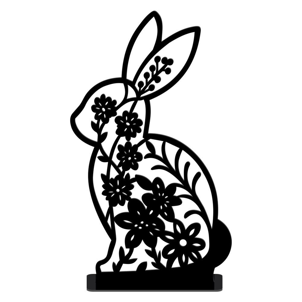 Cartoon Rabbit Easter Decorative Figurines Easter Egg Black Desktop Ornament Acrylic Accessories Hollow Carving Decoration
