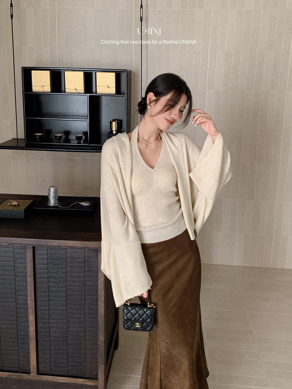 

U+MINI Women s French Style High-End Cardigan & Halter Top Set - Thirteen Lines UNANA New Product F5373 One Size