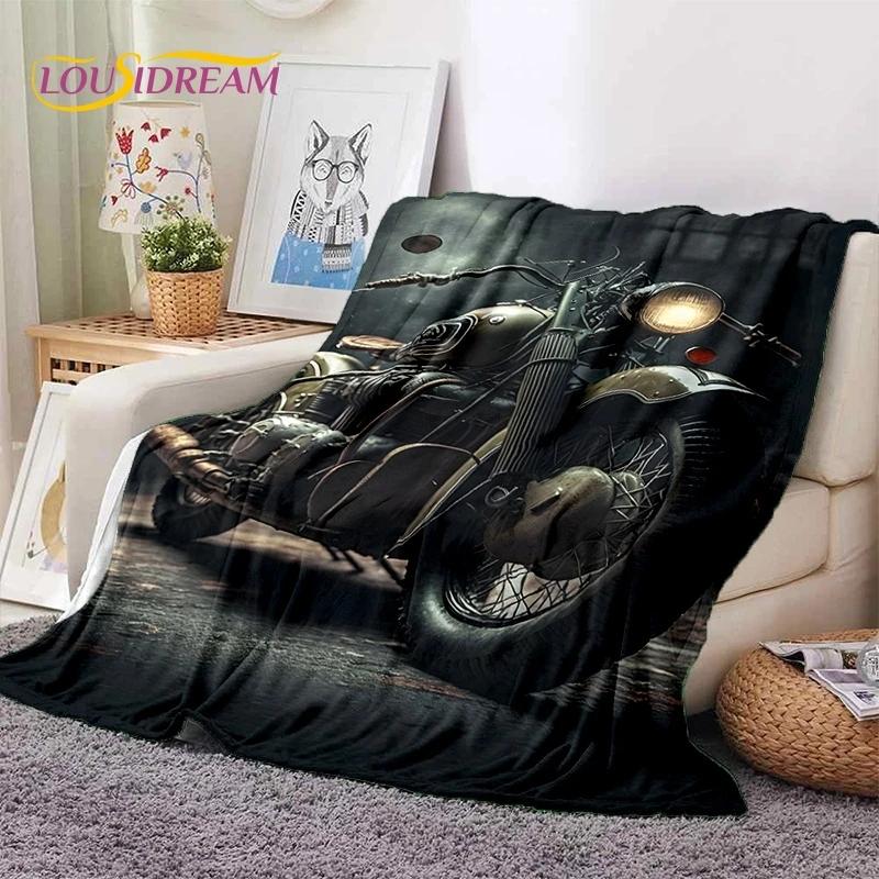 Motocross Modern Retro Motorcycle Soft Blankets Cozy Warm Throw for Picnic Bed Sofa Home Bedroom