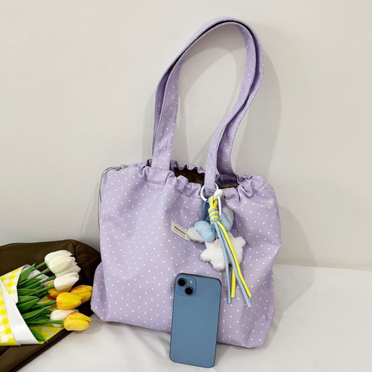 Polka Dot Drawstring Tote Bag Women's Large-capacity Shoulder Bag