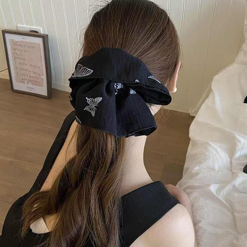 French Cherry Heart Hair Tie - Elegant Large Square Ponytail Holder