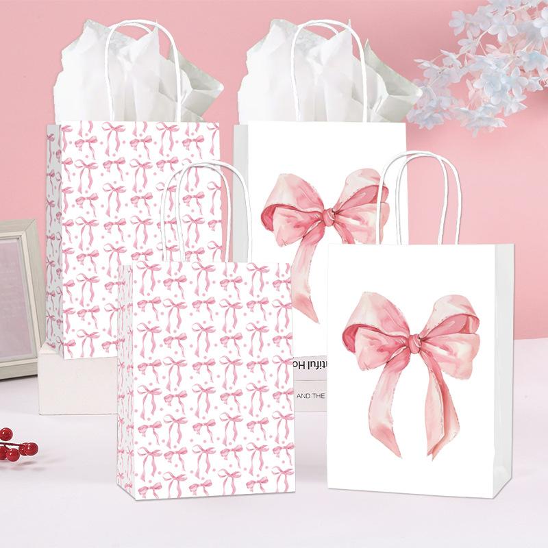 Borsa Regalo di Carta Rosa con Fiocco per Compleanni Feste di Natale Uso Domestico Borse Regalo con Manici Articoli per Feste di Matrimonio Fidanzamento