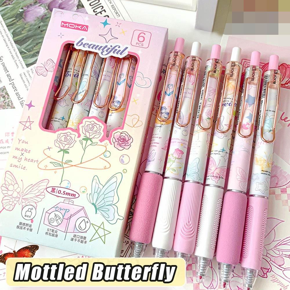 

6 шт./набор 0,5 мм черные чернила бабочка пресс гелевая ручка ST перо канцелярские принадлежности милые нейтральные ручки экзамен Mottled Butterfly
