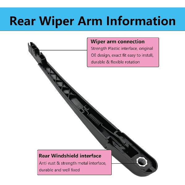 Rear Wiper Blade Arm Set Replacement for Nissan Versa 2007-2012 / for Nissan Quest 2005-2009 Back Glass Wipers, Factory OE Style Rear Windshield