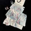 New Chinese Style Ice Silk Pajamas for Women: Cardigan Lapel with Retro Frog Button, Floral Design Home Wear.