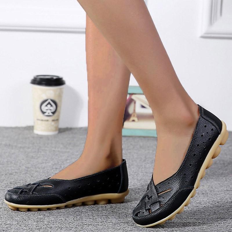 Fashion Women Flats Genuine Leather Women's Loafers Nurse Shoes Hollow Shoes Women Slip On Women Shoes Footwear Ballet Flats Women