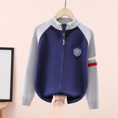 Boys' Fleece-Lined Cotton Zip-Up Cardigan: Thick Knit for Big Kids, Autumn/Winter Outerwear