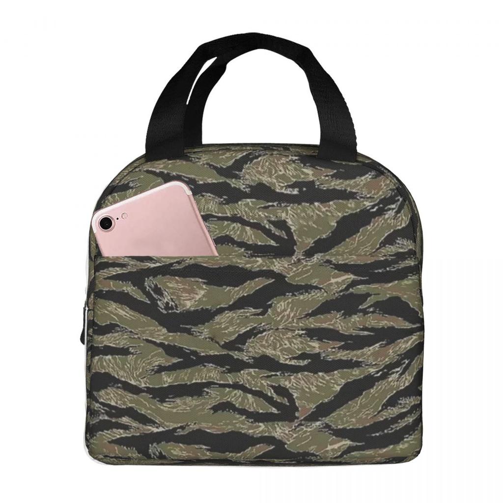 US Army Camouflage Tiger Stripe Insulated Lunch Bag for Women Office Cooler Thermal Food Box Tote Lunch Boxes Container