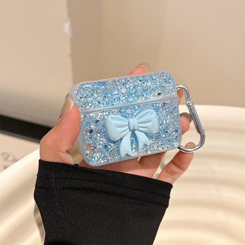 Applicable To Apple Airpods3/4 Generation Epoxy Glitter Bow Bluetooth Headset Cover Airpodspro Protective Case
