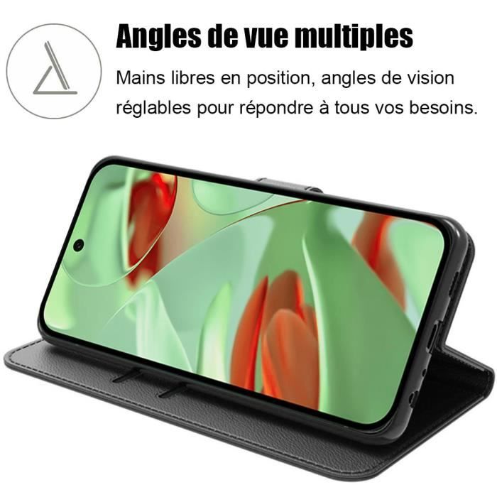 Coque et 2 Verres Trempés pour Google Pixel 9 Pro, Anti-Rayures Porte-Carte Synthécuir Souple - Noir