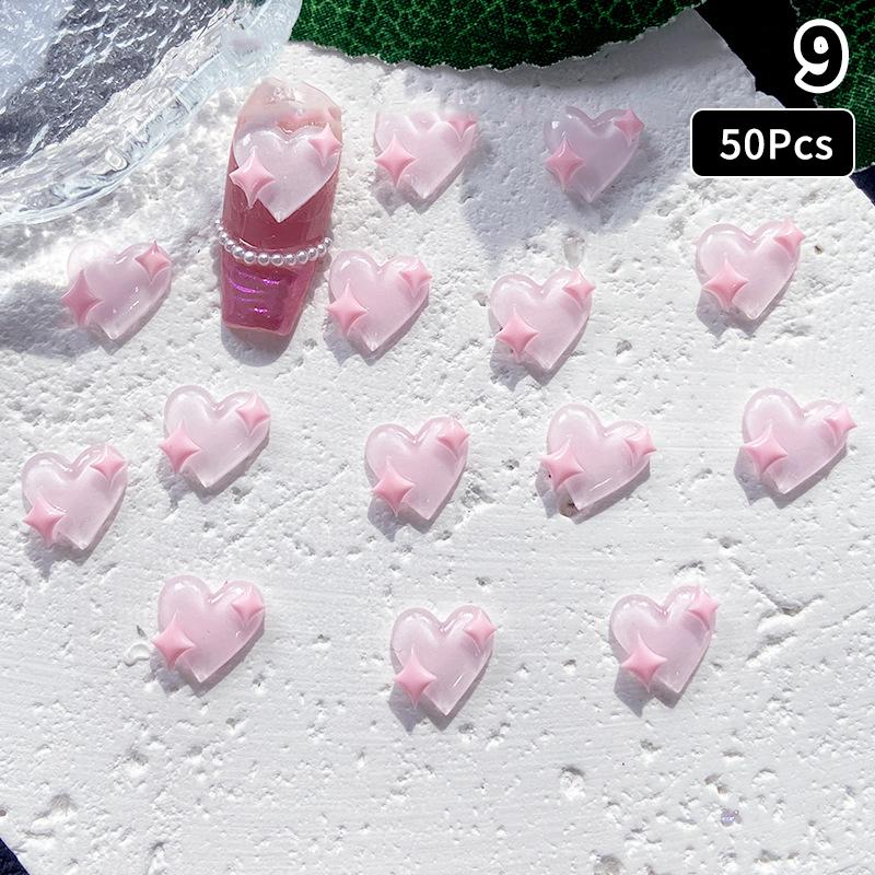 50Pcs Pink Series Bow Heart Resin Nail Charms 3D Luminous Double Butterfly Peach Heart Sweet Wind Nail Art Decorations DIY Nails