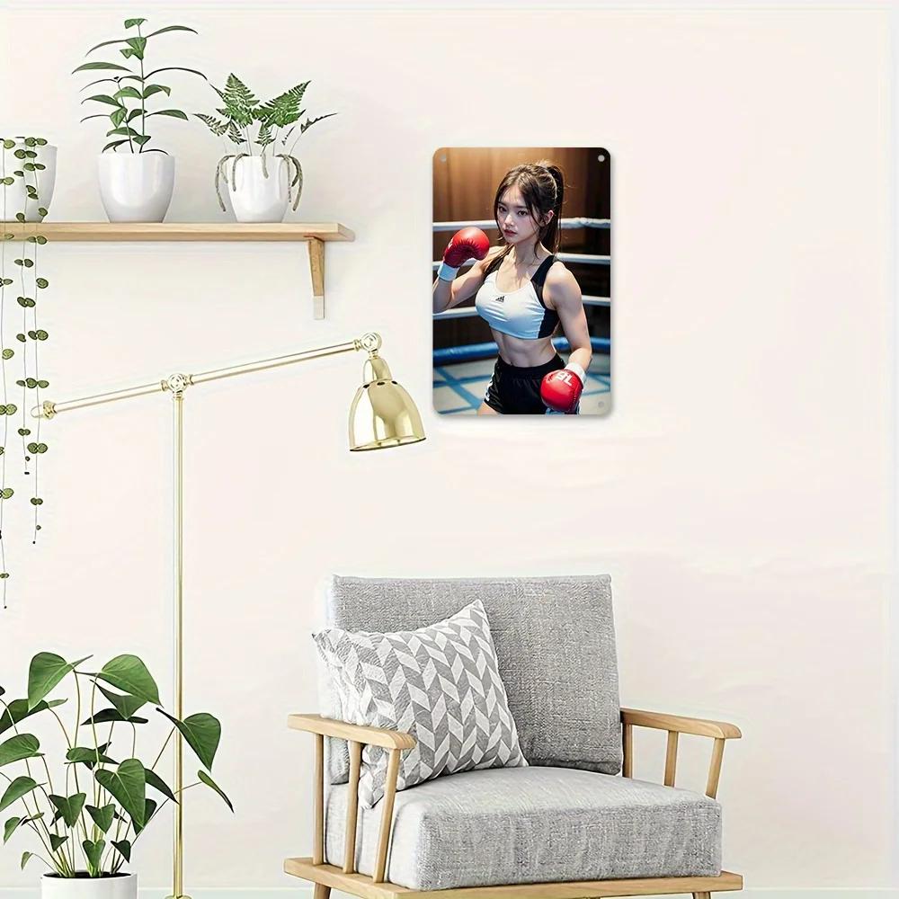 Vintage Boxing Girl Metal Sign 8x12 Inch Retro Wall Art Tin Poster for Home Bar Cafe Decor