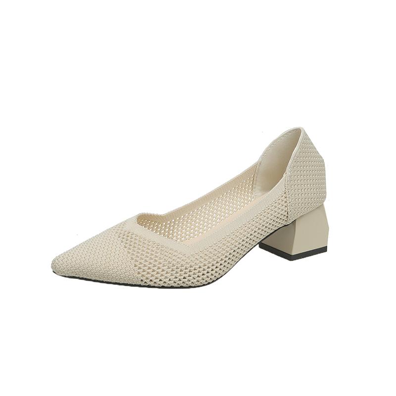 Mode Damen Schuhe 2025 Übergröße Mesh Damen High Heels Atmungsaktive Büro Pumps Damen Spitzschuh Slipper Blockabsatz Damenschuhe