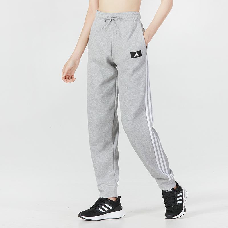 Adidas Solid Stripe Logo Casual Jogger Knit Pants Women Bottoms Grey H57312