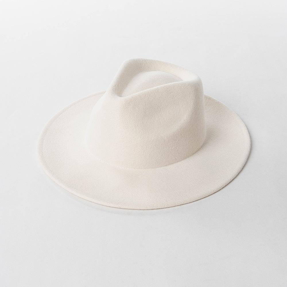 Autumn and winter new fashion casual bare body wide brim wool jazz hat outdoor shopping warm concave top hat tide