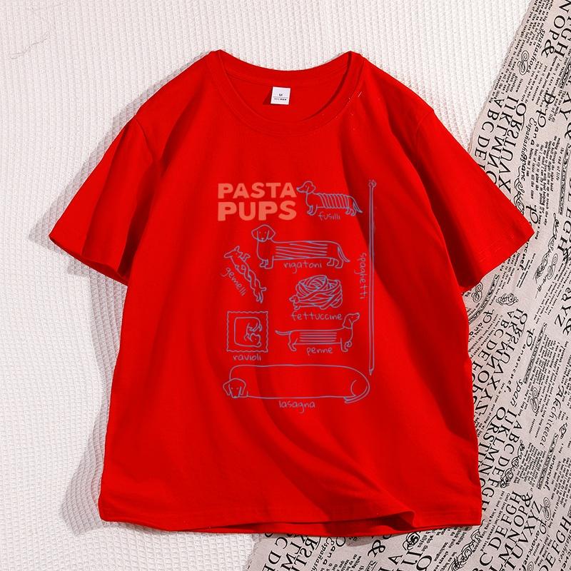 T-shirt Pasta Pups Donna Unisex Divertente Dachshund Magliette Cibo Italiano Manica Corta T-shirt Casual Girocollo Manica Corta