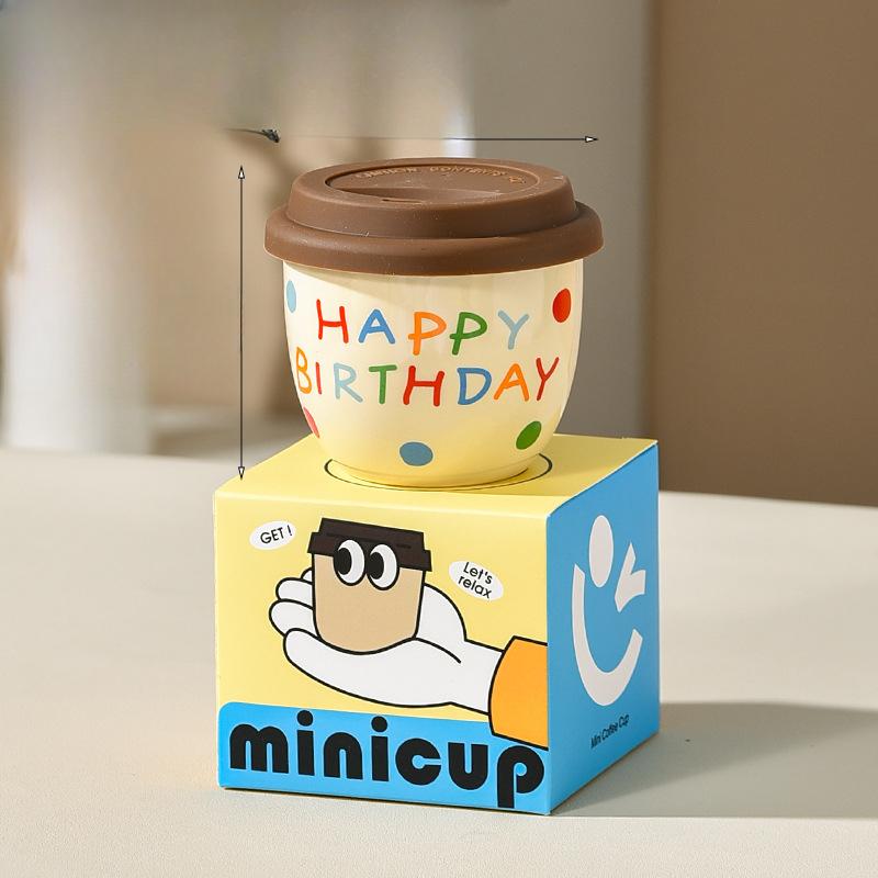 Cartoon English Casual Cup Silicone Lid Direct Drinking Mouth Coffee Cup Small Capacity Mocha Ceramic Hand Holding Cup Birthday Gift