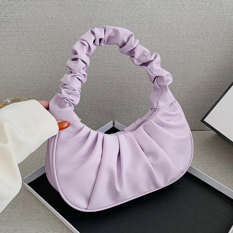 

WTEMPO Элегантные плиссированные сумки подмышки в стиле ретро, ​​женские повседневные однотонные универсальные сумки из искусственной кожи, облачные сумки из искусственной кожи 28*7*17cm фиолетовый