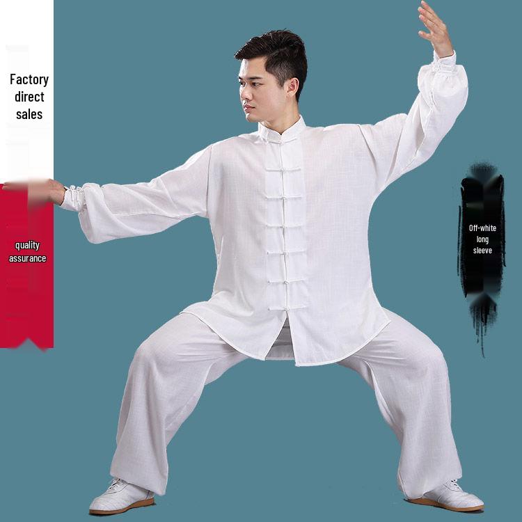 Men's Bamboo Cotton Linen Tai Chi Wushu Suit - Chinese Style Practice Clothing, Thin for Spring/Summer Morning Exercise