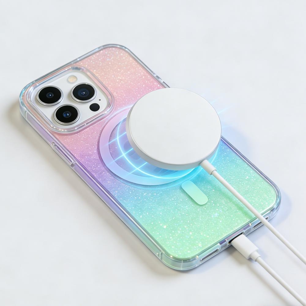 Rainbow Gradient Sparkling Magnetic Cover for Girls To Use For iPhone 17 Pro Max 16e 17 15 14 13 12 11 Pro Anti-drop Phone Case