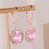 Elegant Female Pink Stone Drop Earrings Pretty Hoop Dangle Boho Long Wedding Anniversary Gift Jewelry For Women